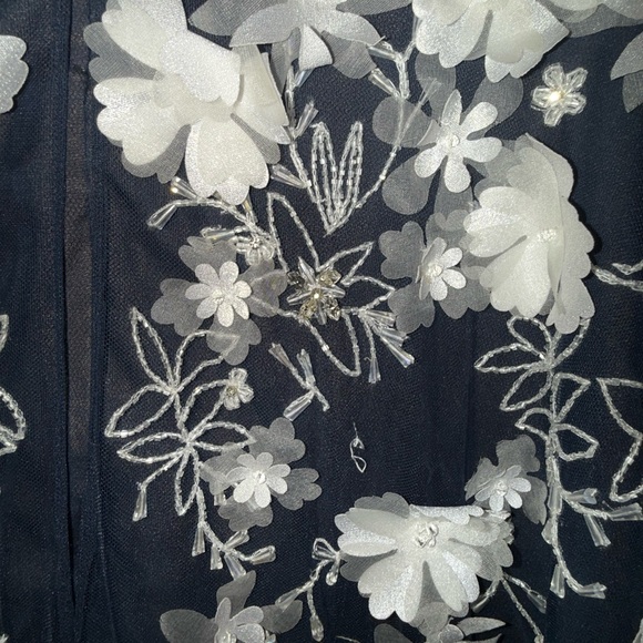 Marchesa Notte Navy with white 3D flowers dress. Size 10 - Picture 3 of 10